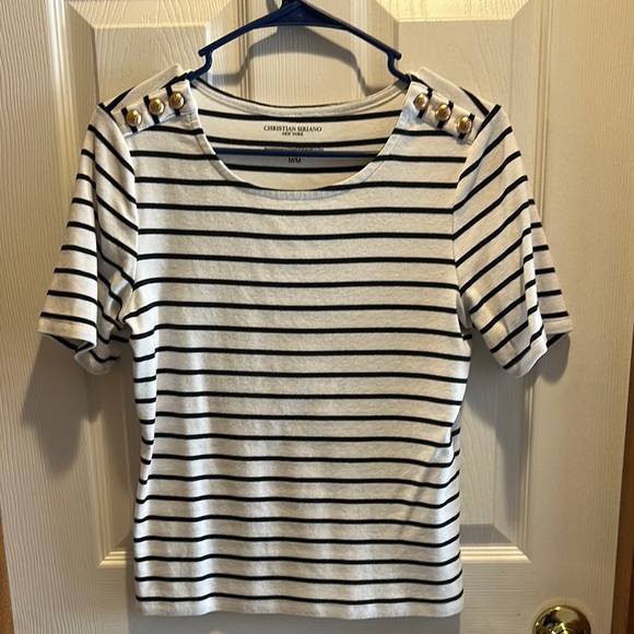 Christian Siriano Tops - Christian Siriano Blue and White Striped Short Sleeve T-Shirt